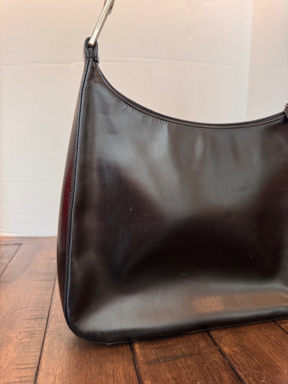 Vtg PRADA Vitello Metallo Cleo Black City Calf Leather Shoulder Bag Metal Handle - Picture 4 of 13